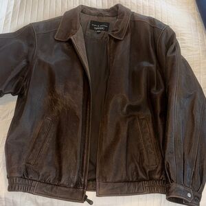 Croft & Barrow Rich Brown Leather Bomber Jacket
